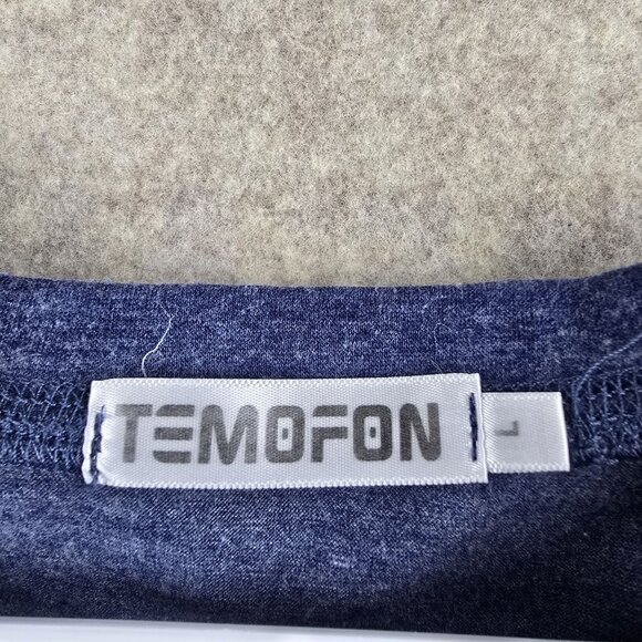 Temofon Womens Long Sleeve Lightweight Top Heathered Blue Crew Neck Rayon Blend - Picture 3 of 6